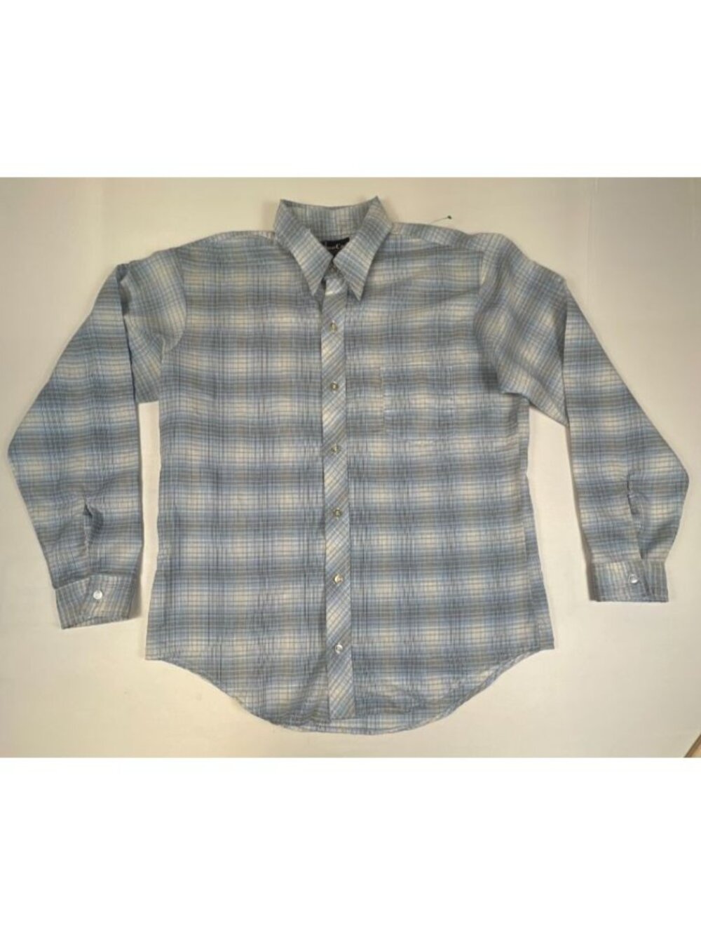 Vintage DeeCee Plaid Long Sleeve Dress Shirt Mens 16-L Blue White USA Made